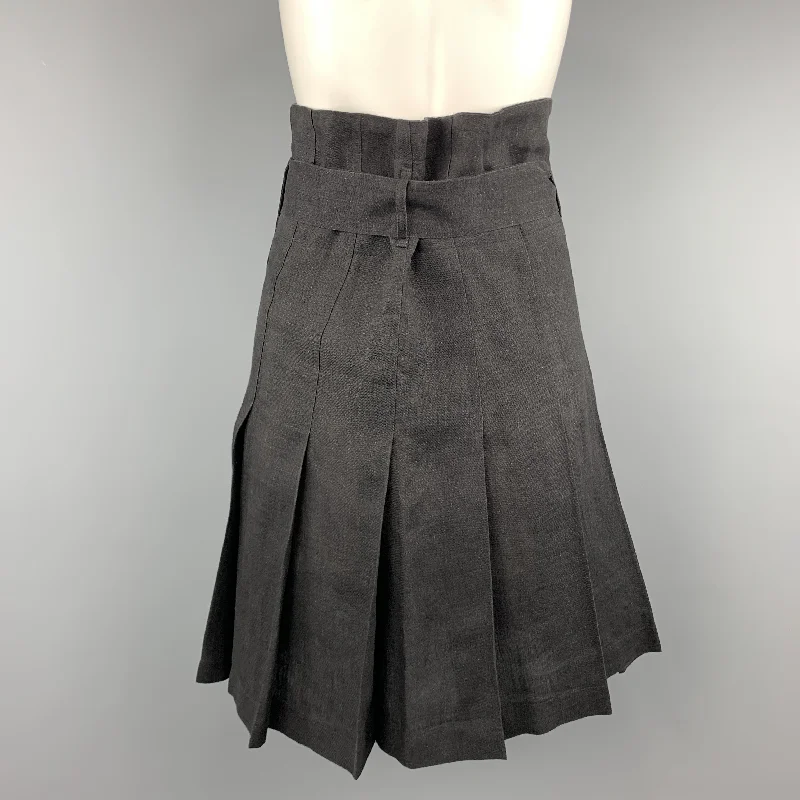 COMME des GARCONS Size S Black Linen Pleated Gathered Band Skirt satin skirt smooth