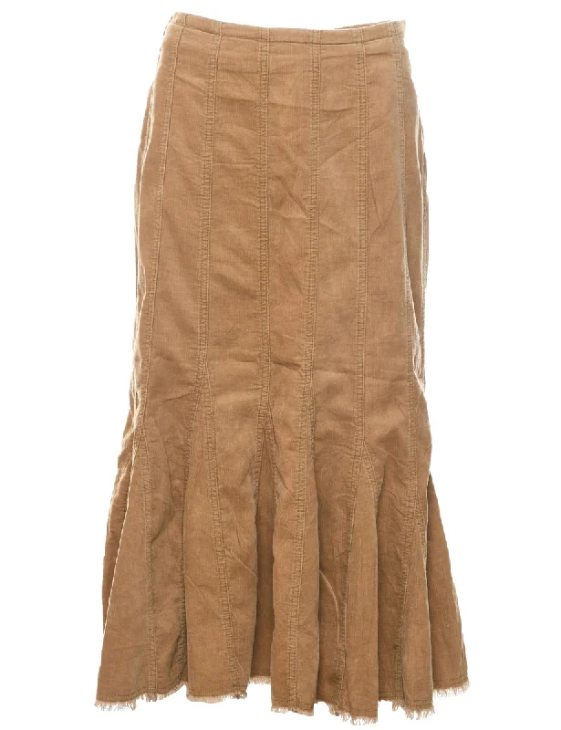 Corduroy Brown Midi Skirt - L leather skirt durable