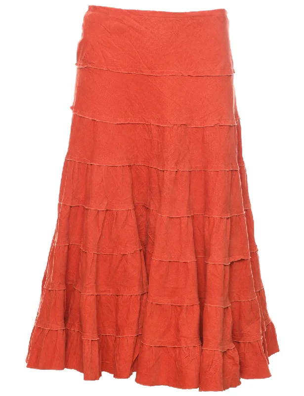 Corduroy Burnt Orange Midi Skirt - L linen skirt relaxed