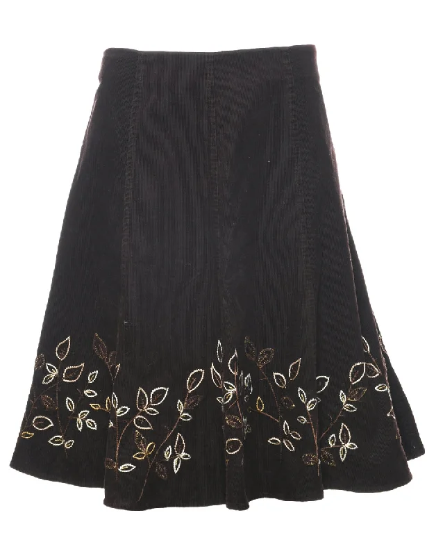 Corduroy Floral Pattern A-line Skirt - L cashmere skirt fine