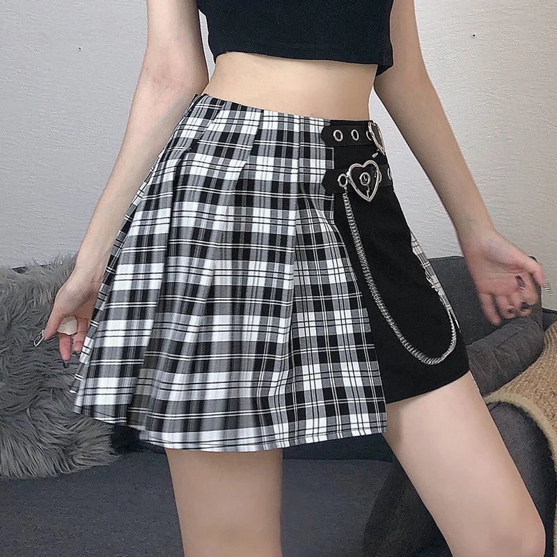 Hip hop dark plaid skirt YV43917 silk skirt luxurious