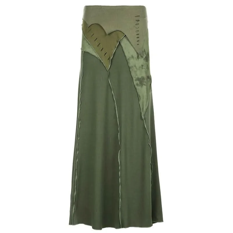 Patchwork slit stitch maxi skirt cashmere skirt soft