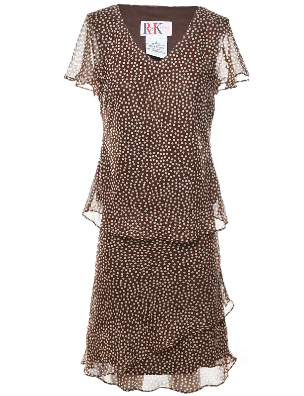 Polka Dot Print Black & Brown Top & Skirt Set - M velvet skirt plush