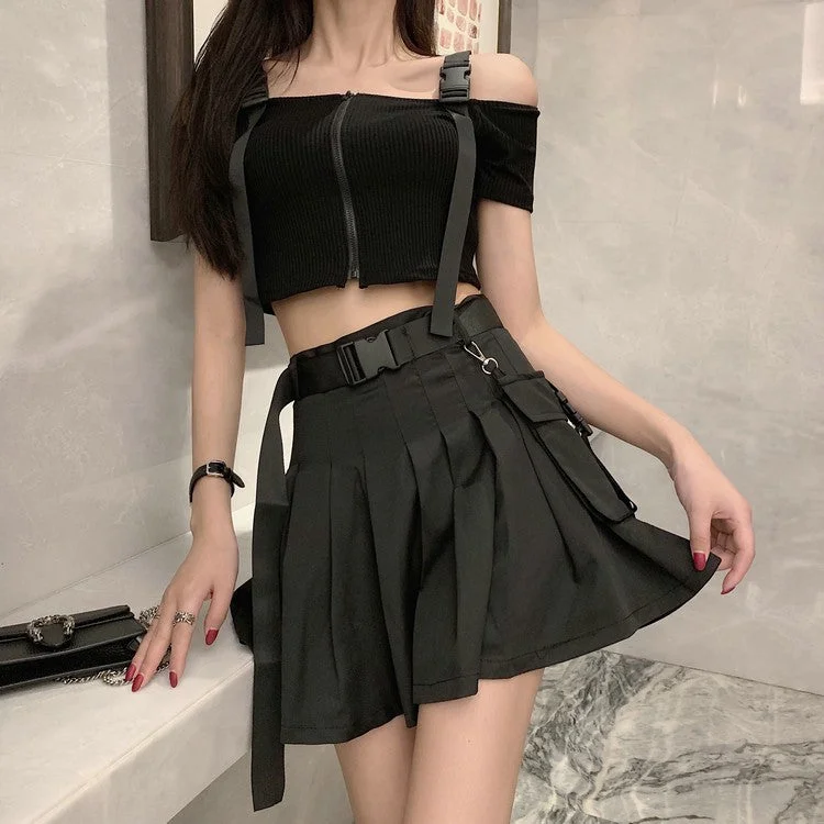 Punk dark skirt sets  KF82188 silk skirt lustrous