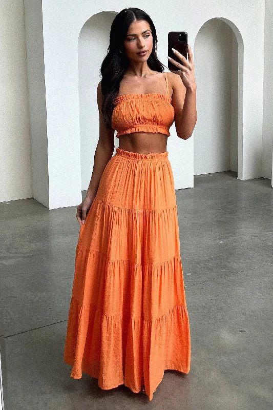 Selina Maxi Skirt - Orange corduroy skirt comfortable