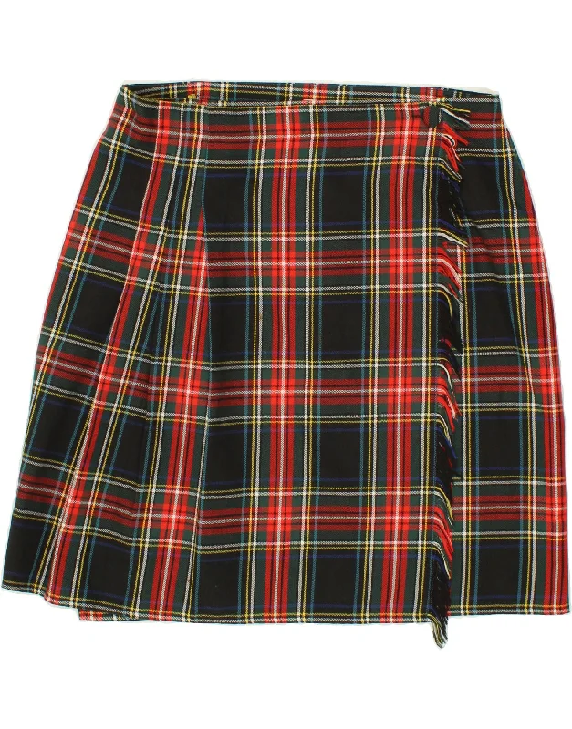 VINTAGE Womens Wrap Skirt IT 46 Large W34  Red Plaid Viscose ruffled skirt detail