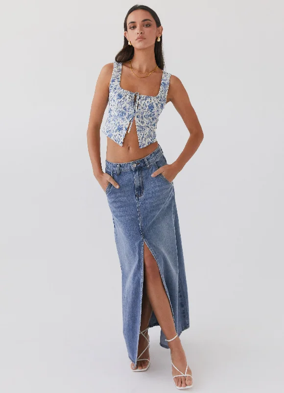 Walk This Way Denim Maxi Skirt - Blue lightweight skirt design