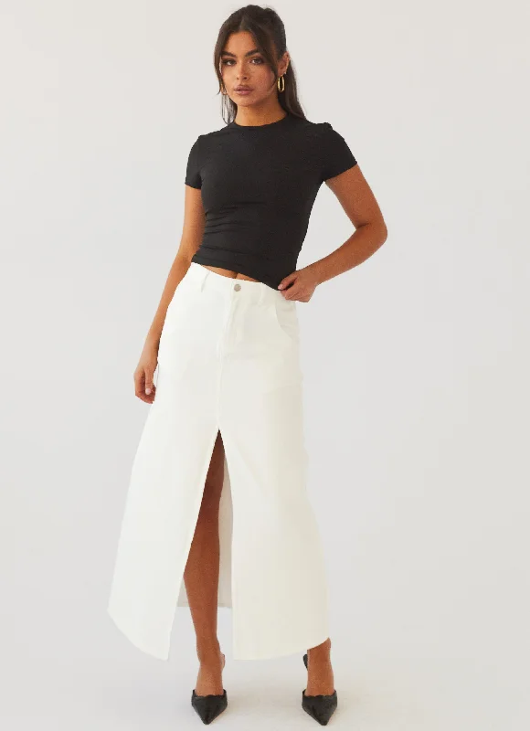 Walk This Way Denim Maxi Skirt - Bone chiffon skirt airy