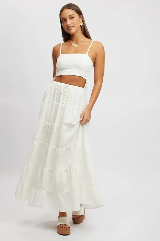 White Maxi Skirt Tiered High Rise silk skirt luxurious