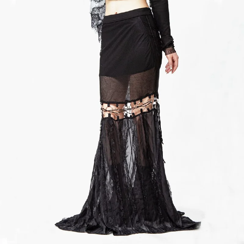 Women's Gothic Cutout Splice Long Skirt silk skirt luxurious