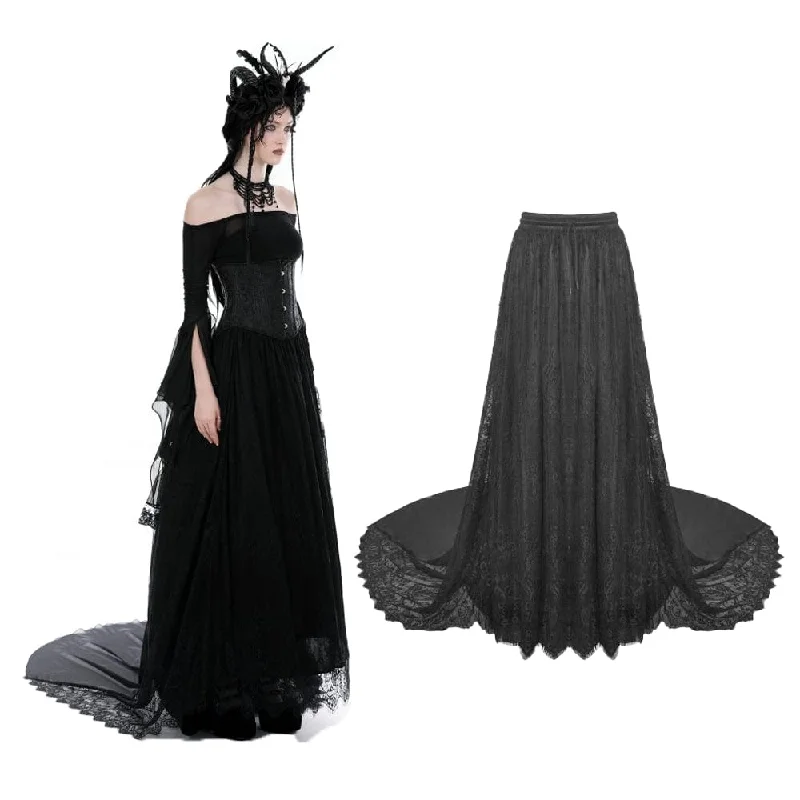 Women's Gothic Lace Layered Draggle-tailed Skirt leather skirt refined