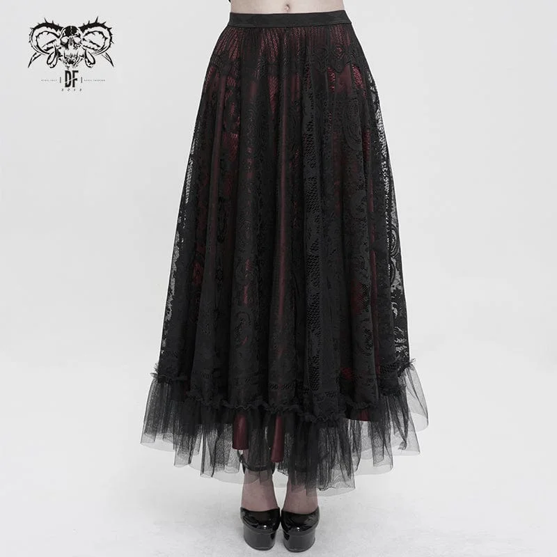 Women's Gothic Lace Layered Draped Skirt wool skirt breathable