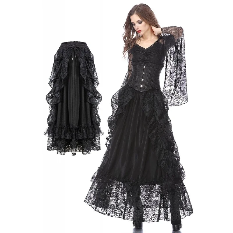 Women's Gothic Multilayer Lace Maxi Skirt linen skirt light