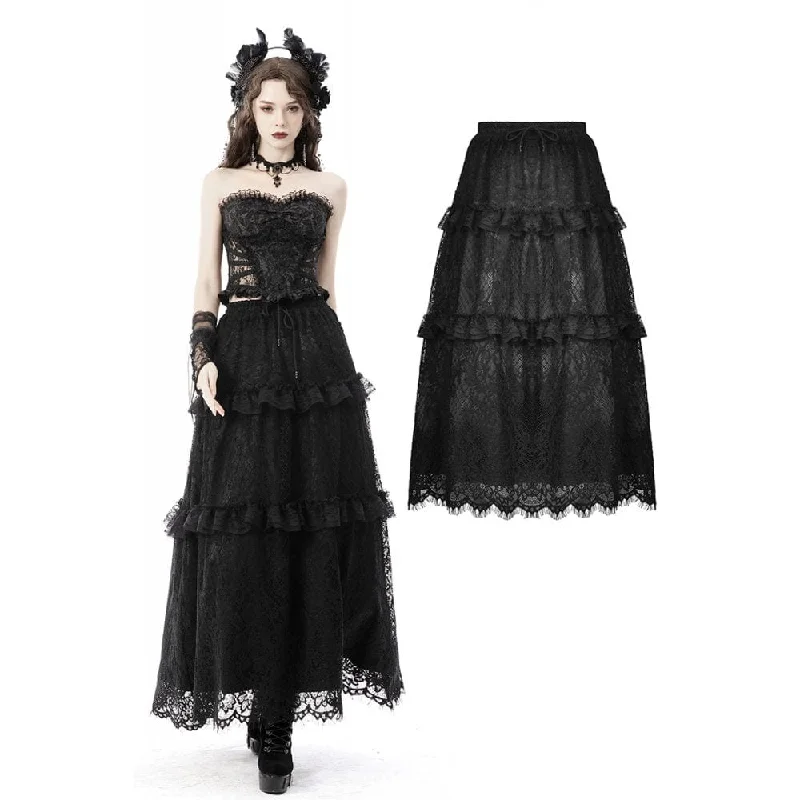 Women's Gothic Ruffles Lace Maxi Skirt leather skirt sleek