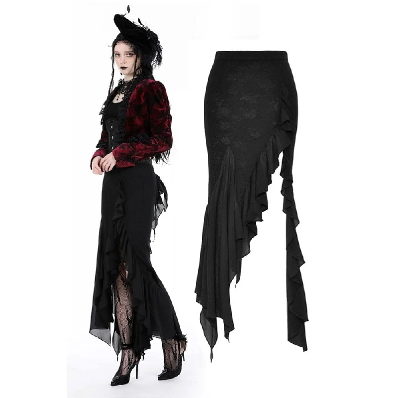 Women's Gothic Side Slit Ruffled Fishtail Skirt corduroy skirt durable