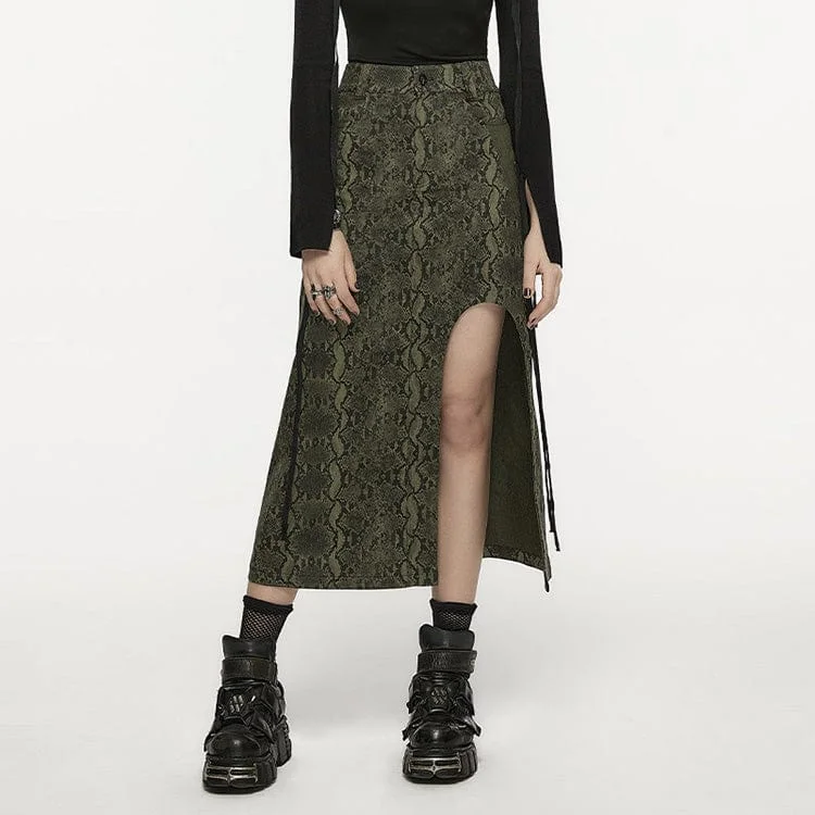 Women's Grunge Snakeskin Printed Split Skirt tulle skirt dreamy