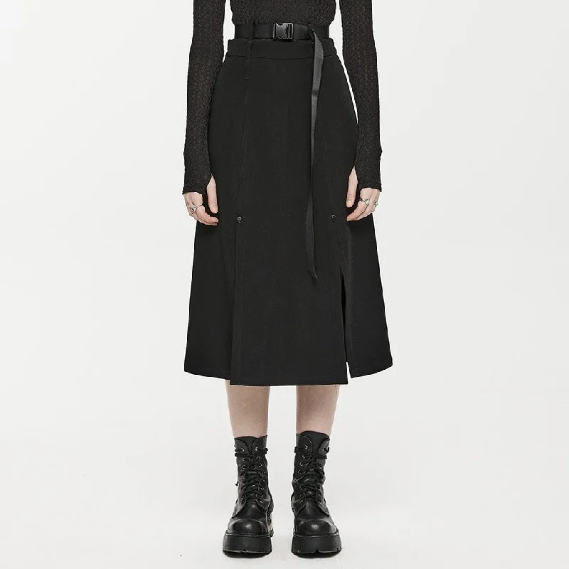 Women's Punk A-line Split Skirt with Belt chiffon skirt airy