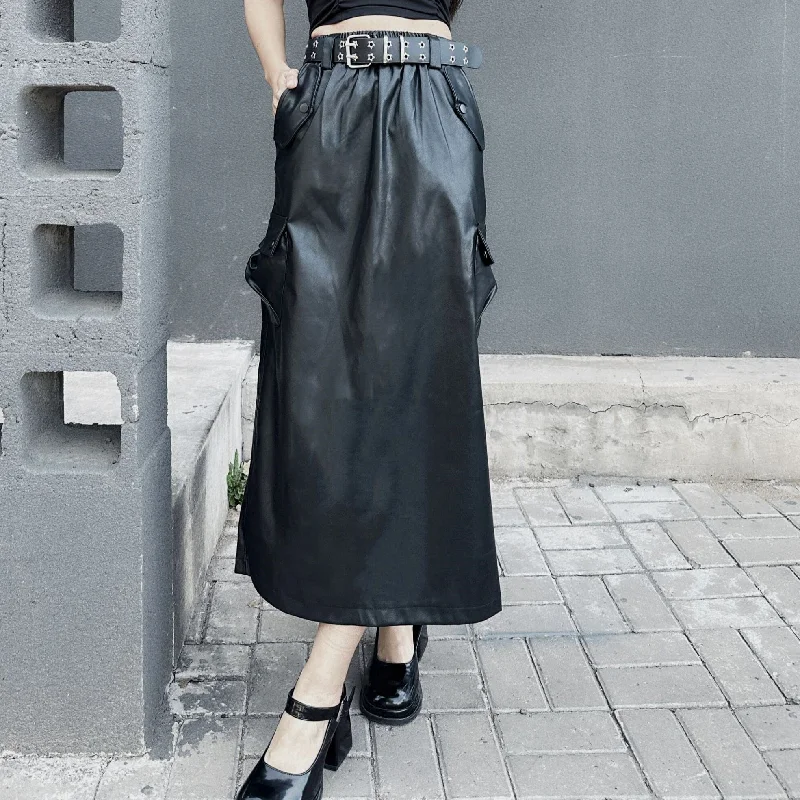 Women's Punk Faux Leather Maxi Skirt boho skirt vibe