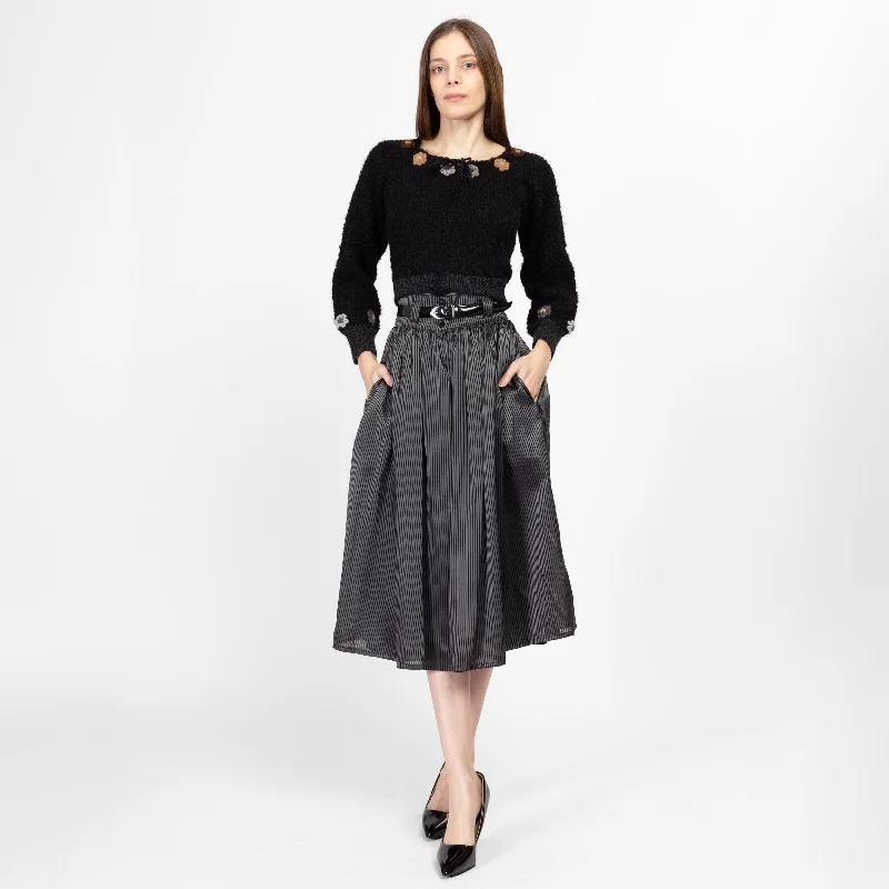 XS-Sm 80s Grey & Black Pinstripe Belted Midi Skirt leather skirt bold