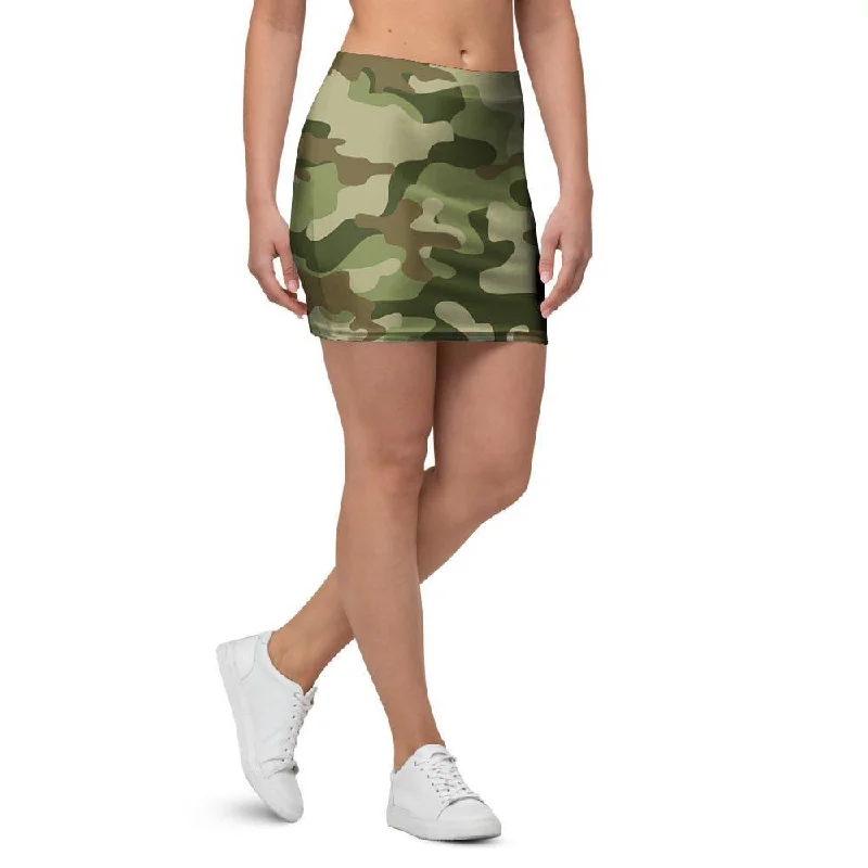 Military Green Camo Print Mini Skirt chiffon skirt floaty