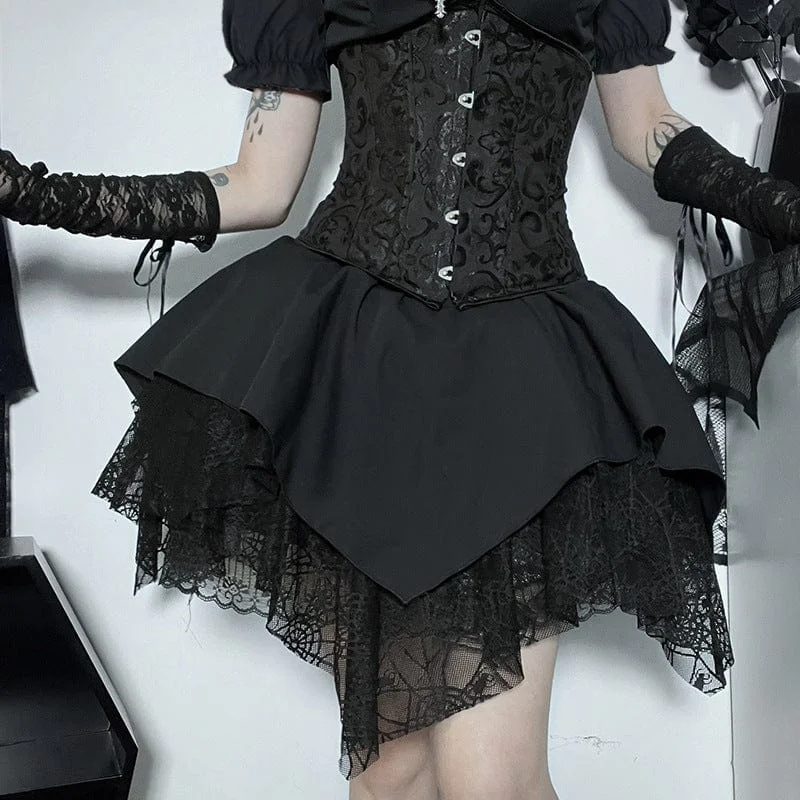 Women's Gothic Irregular Spider Mesh Splice Skirt cashmere skirt soft