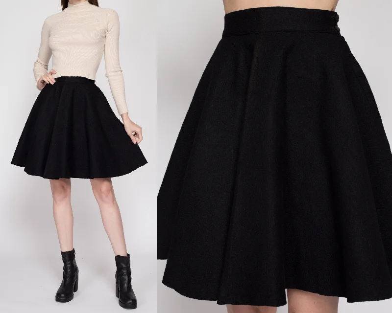 XS 60s Black Felt Mini Circle Skirt lace skirt feminine